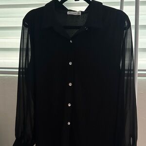 Black Sheer diamond Button-Down Shirt